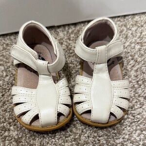 Livie & Luca Cream Closed-Toe Kids Sandals with Hook-and-Loop Strap